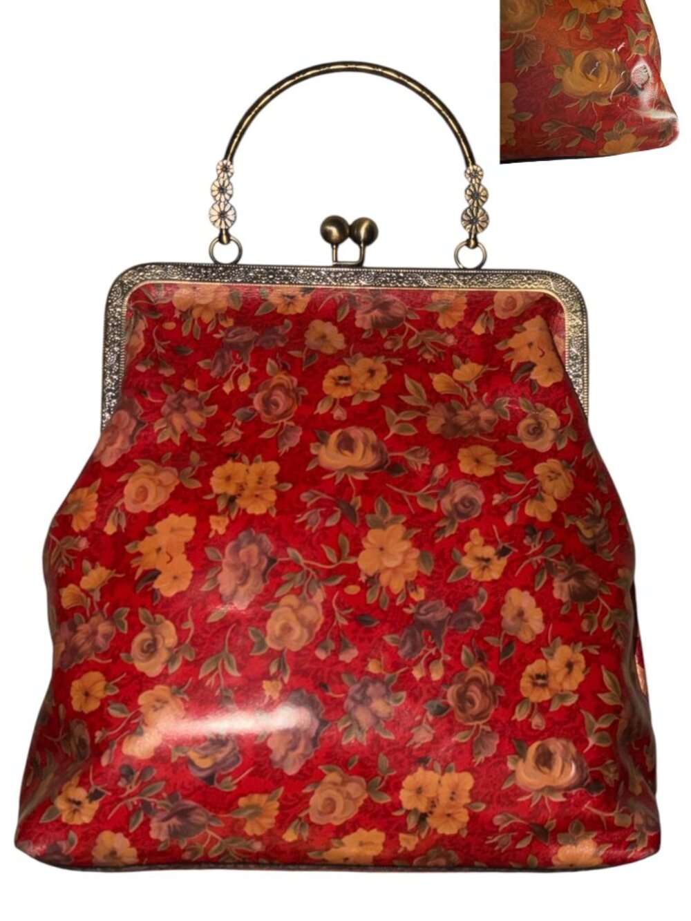 Patricia Nash Amalfitana Satchel Rossofiore Floral Leather Kisslock Framed Bag - Picture 5 of 16